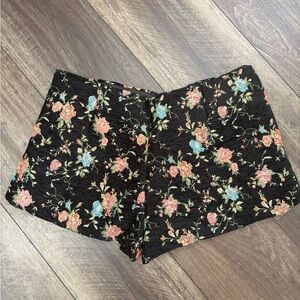 Zara Black Floral High Waist Shorts